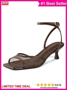 Mesh Square Toe Kitten Heel Sandals Ankle Strap Dress Shoes